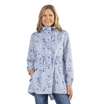 Load image into Gallery viewer, Blue Floral Hooded Drawstring Raincoat
