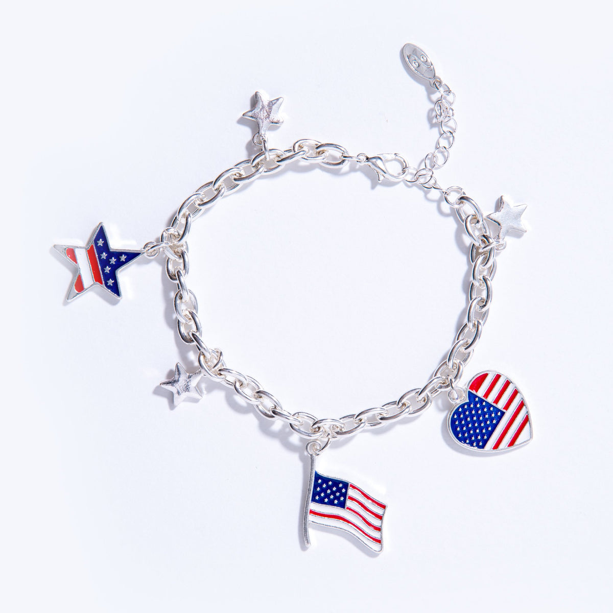 Sterling Silver & Enamel American Flag Charm: Clasp Style Charms