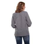 Load image into Gallery viewer, Roll Tab Long Sleeve Button Up Plaid Top with Lace Detail
