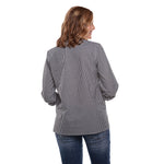 Load image into Gallery viewer, Roll Tab Long Sleeve Button Up Plaid Top with Lace Detail