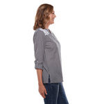 Load image into Gallery viewer, Roll Tab Long Sleeve Button Up Plaid Top with Lace Detail