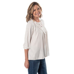 Load image into Gallery viewer, Lace Cutout Flowy 3/4 Sleeve Top