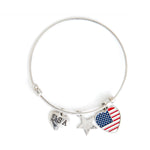 Load image into Gallery viewer, American Flag Stars and Stripes Charm Bangle Bracelet