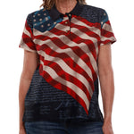 Load image into Gallery viewer, Women's Patriotic Flag Navy Polo Shirt