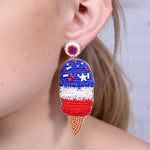 Load image into Gallery viewer, Constitutional Ice Cream Cone Beaded Earrings - the flag shirt