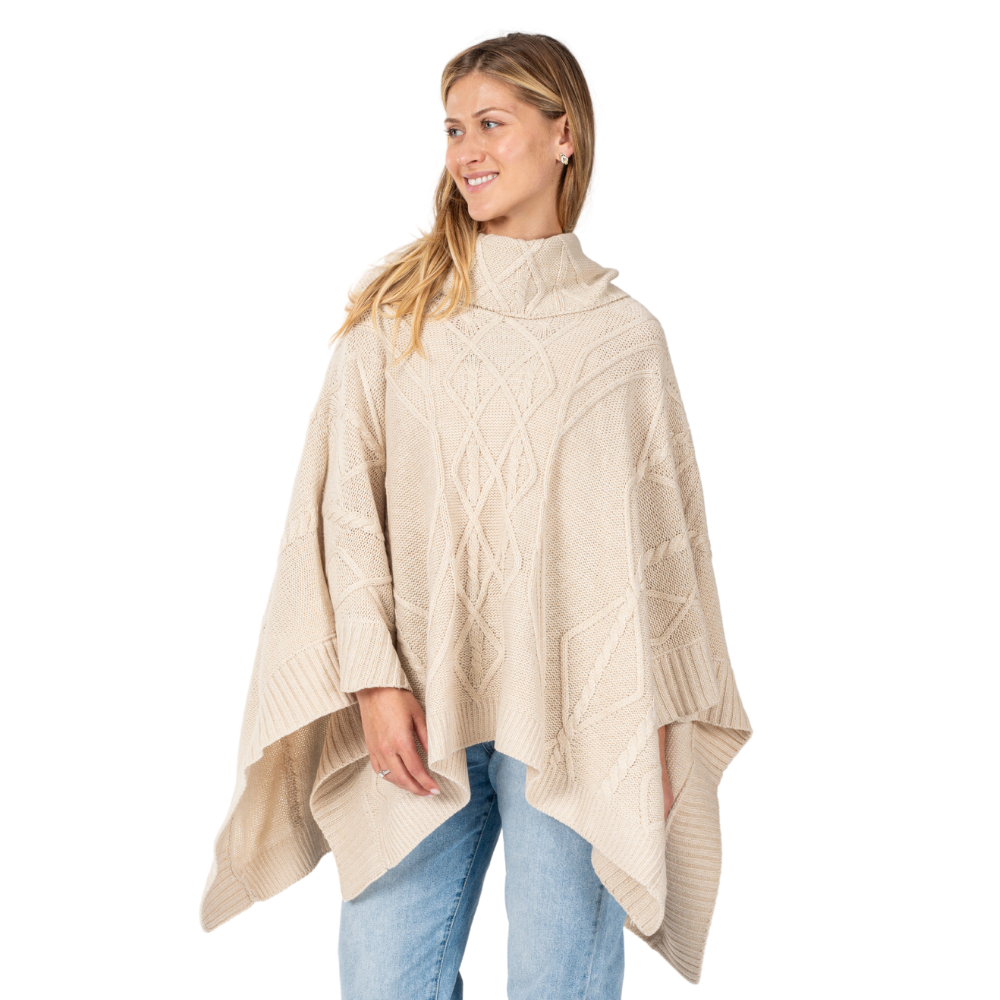 Ivory Cable Knit Sweater Poncho