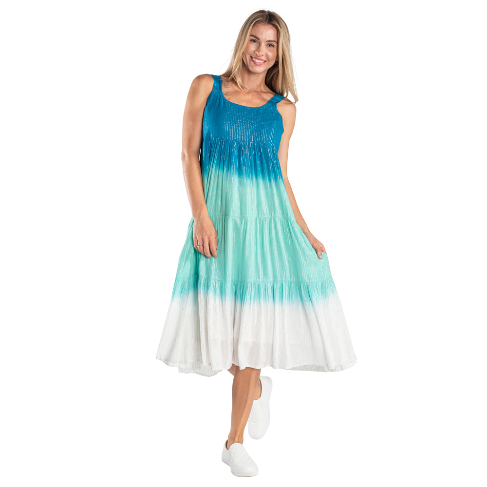 Ombre Teal Blue Tiered Sun Dress