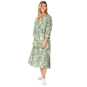 Sage Button Front Tiered Dress