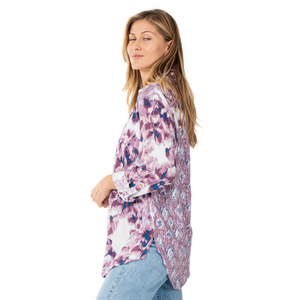 Print Roll Tab Long Sleeve Button Up Top