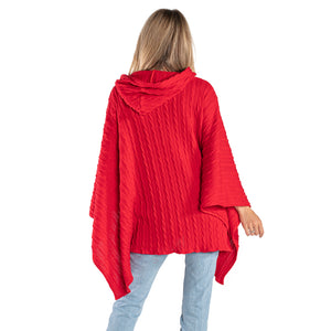 Hooded Cable Knit Sweater Poncho