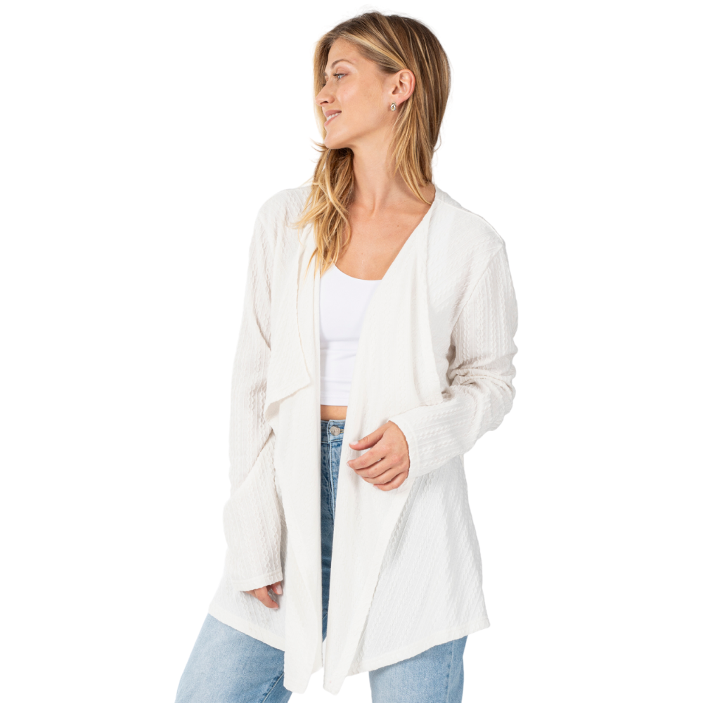Cable Knit Handkerchief Open Front Cardigan