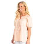 Load image into Gallery viewer, Peach Peasant Top with a Hint of Lurex
