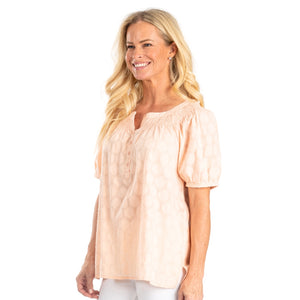 Peach Peasant Top with a Hint of Lurex