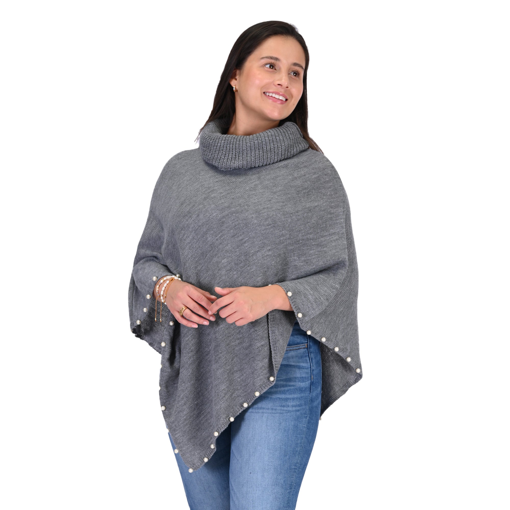 Silver Elegance Beaded Poncho