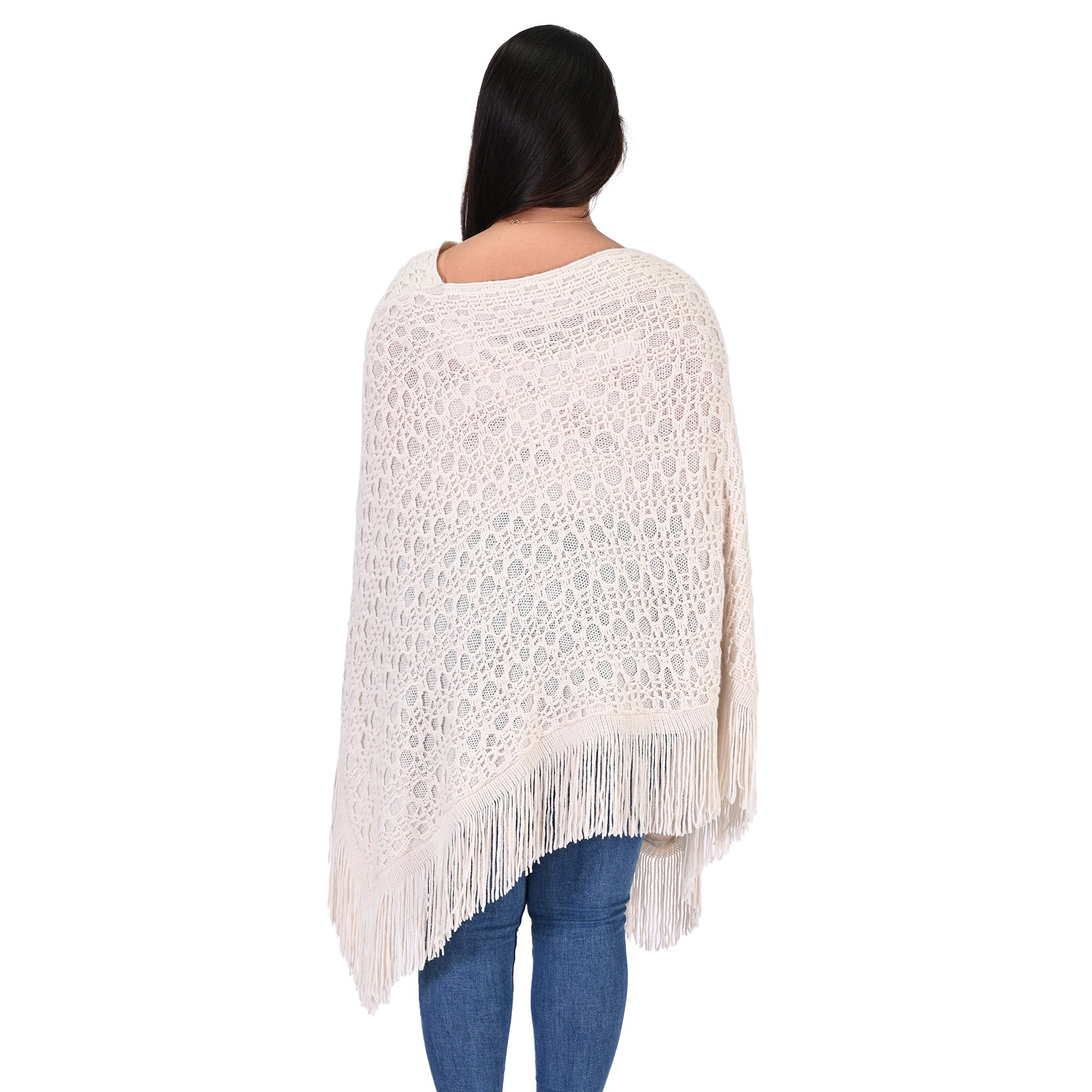 Ivory Knit Fringe Poncho