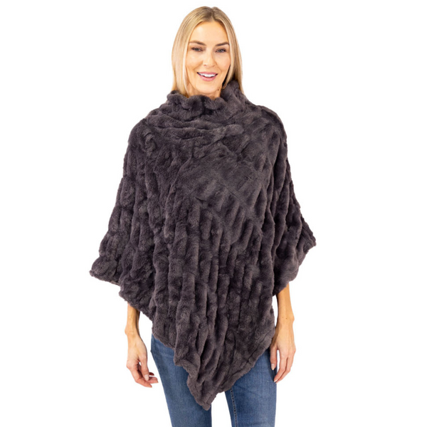 Plush Faux Fur Charcoal Cozy Coat Poncho – Linda Anderson Plush Faux Fur Charcoal Cozy Coat Poncho – Linda Anderson