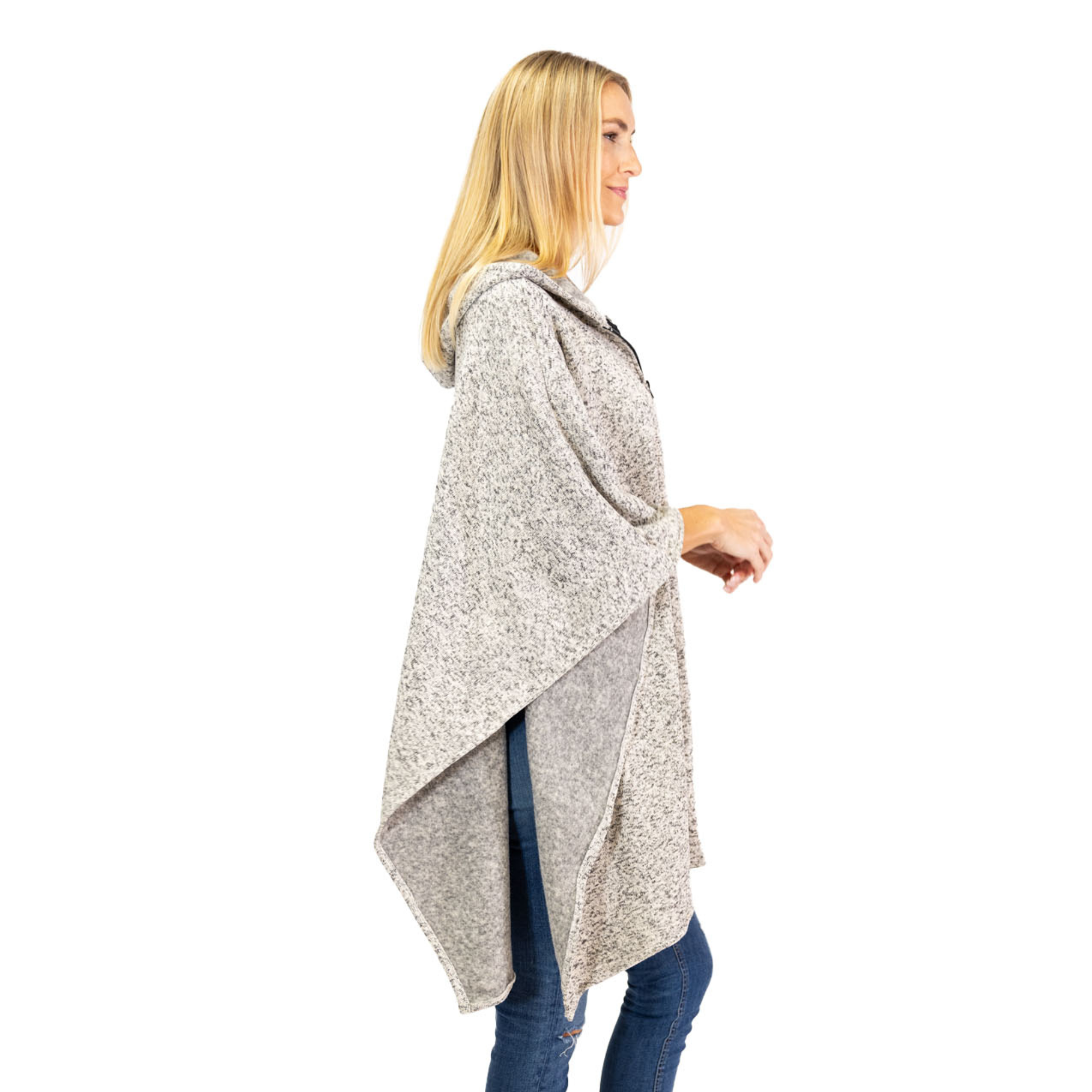 Heather Anne Hooded Full Zip Marl Knit Fleece Poncho – Linda Anderson Heather Anne Hooded Full Zip Marl Knit Fleece Poncho – Linda Anderson