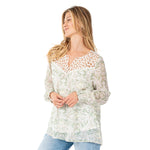 Load image into Gallery viewer, Chiffon and Lace Yoke Floral Blouse
