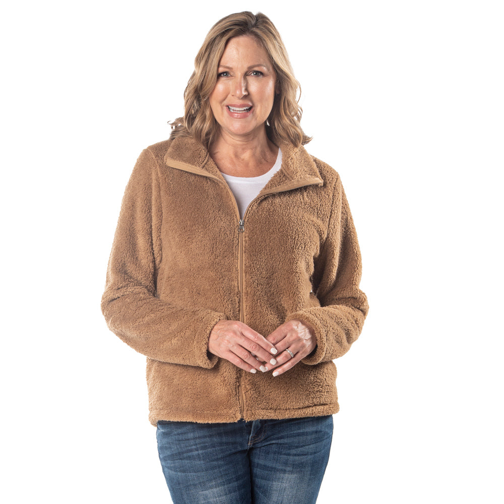 Camel Teddy Bear Sherpa Fleece Full Zip Jacket – Linda Anderson