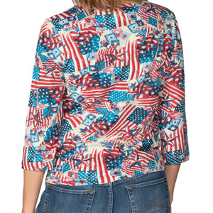 Women's USA Flag Mosaic 100% Cotton 3/4 Sleeve Shirt - the flag shirt