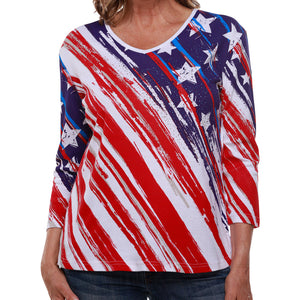 Women's American Flag 3/4 Sleeve Top