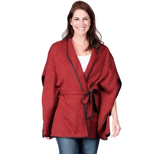 Le Moda Faux Wool Cape with Belt Closure - One Size at Linda Anderson