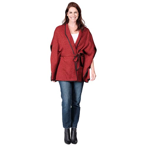 Le Moda Faux Wool Cape with Belt Closure - One Size at Linda Anderson