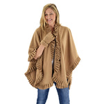 Load image into Gallery viewer, Le Moda Women&#39;s Frilled Solid Color Fleece Poncho Shawl with Matching Gloves at Linda Anderson. color_camel
