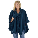 Load image into Gallery viewer, Le Moda Women&#39;s Frilled Solid Color Fleece Poncho Shawl with Matching Gloves at Linda Anderson. color_teal
