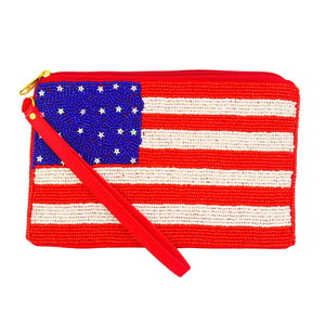 American Flag Beaded Wristlet