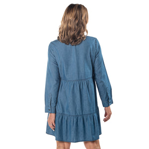 Long Sleeve Denim Tiered Dress Denim / XL Long Sleeve Denim Tiered Dress Denim / XL