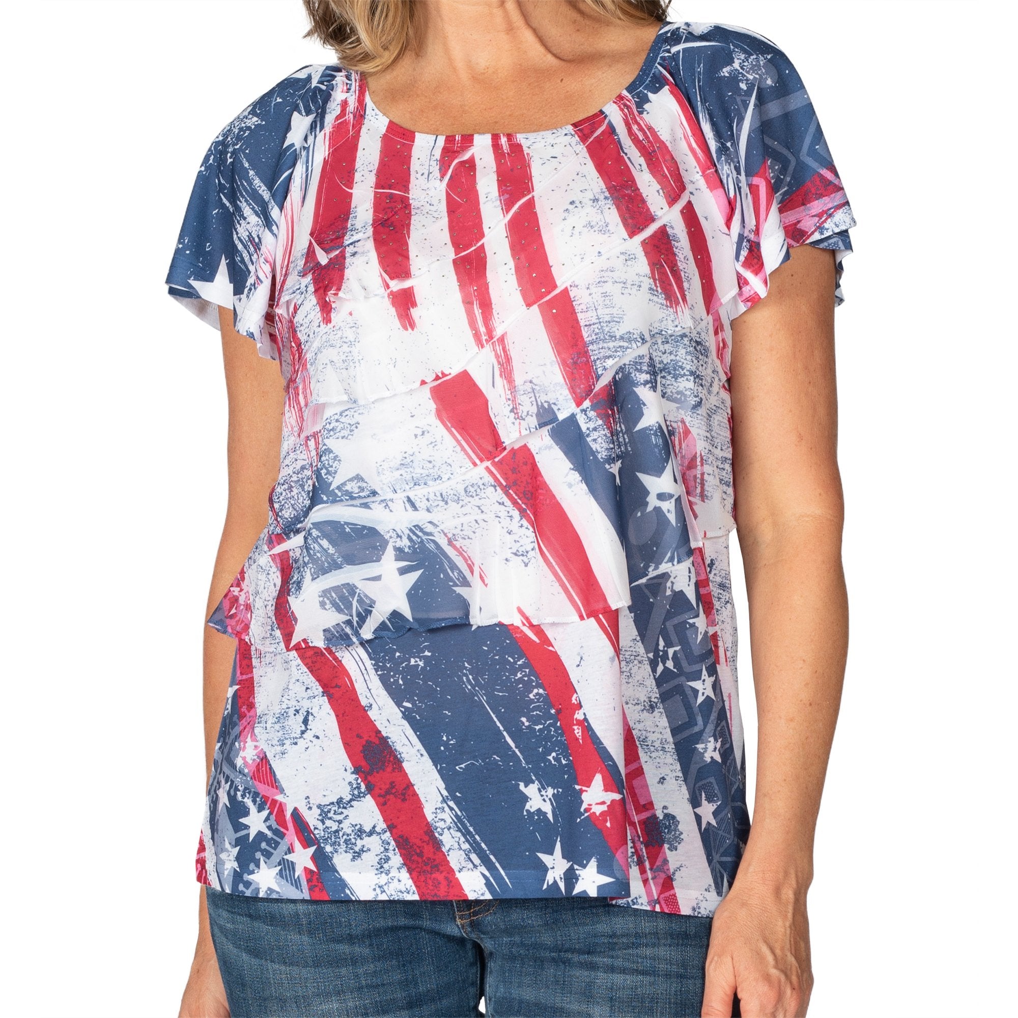 Women's Stars & Stripes Ruffle T-shirt - the flag shirt