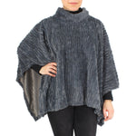 Load image into Gallery viewer, Womens Stripe Pattern Faux Fur Poncho at Linda Anderson. color_grey

