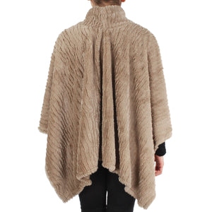 Womens Stripe Pattern Faux Fur Poncho at Linda Anderson. color_taupe