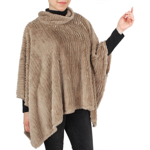 Womens Stripe Pattern Faux Fur Poncho at Linda Anderson. color_taupe