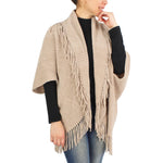 Load image into Gallery viewer, Womens Chenille Tassel Trim Vest Shrug at Linda Anderson. color_taupe
