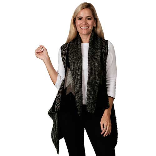 Black & Grey Blanket Pattern Ruana Knit Cape at Linda Anderson