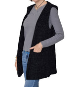 Load image into Gallery viewer, Pocket Hoodie Chenille Vest Black at Linda Anderson
