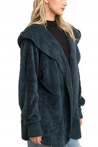 Le Moda Both Side Fur Open Jacket with Pockets - Teal at Linda Anderson