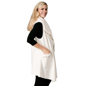 Le Moda Women’s Sherpa Trimmed Fleece Vest at Linda Anderson. color_white