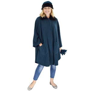 Le Moda Women's Black Fur Collar Polar Fleece Wrap with Matching Gloves and Hat-One Size Fits All at Linda Anderson. color_teal