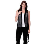 Load image into Gallery viewer, Le Moda Women’s Sleeveless Sheer Open Stitch Vest Cardigan at Linda Anderson. color_black
