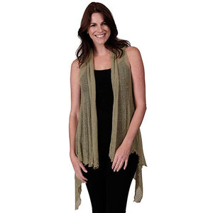 Le Moda Womenâ€™s Sleeveless Sheer Open Stitch Vest Cardigan at Linda Anderson. color_moss