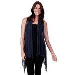 Load image into Gallery viewer, Le Moda Women’s Sleeveless Sheer Open Stitch Vest Cardigan at Linda Anderson. color_navy
