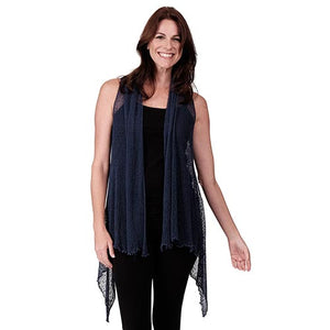Le Moda Womenâ€™s Sleeveless Sheer Open Stitch Vest Cardigan at Linda Anderson. color_navy