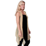 Load image into Gallery viewer, Le Moda Women’s Sleeveless Sheer Open Stitch Vest Cardigan at Linda Anderson. color_tan
