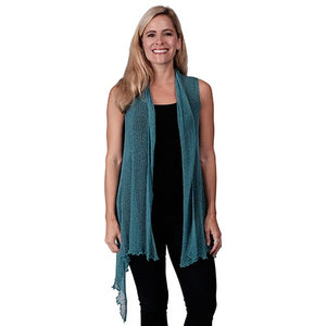 Le Moda Women’s Sleeveless Sheer Open Stitch Vest Cardigan at Linda Anderson. color_teal