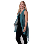 Load image into Gallery viewer, Le Moda Women’s Sleeveless Sheer Open Stitch Vest Cardigan at Linda Anderson. color_teal
