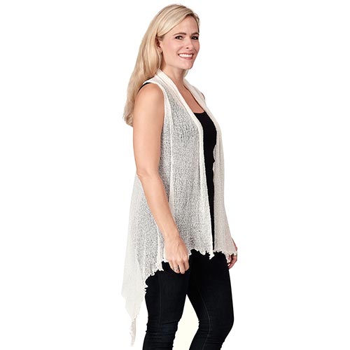 Le Moda Womenâ€™s Sleeveless Sheer Open Stitch Vest Cardigan at Linda Anderson. color_white