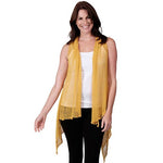 Load image into Gallery viewer, Le Moda Women’s Sleeveless Sheer Open Stitch Vest Cardigan at Linda Anderson. color_mustard
